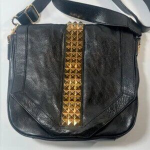 Tory Burch Black and Gold Studded Flap Crossbody
